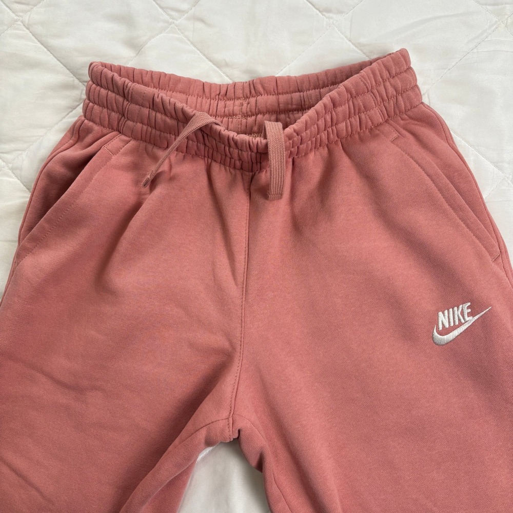Nike Kids Joggers Sweatpants Pink Cotton Blend Elastic Waist Drawstring Logo M - Picture 3 of 8